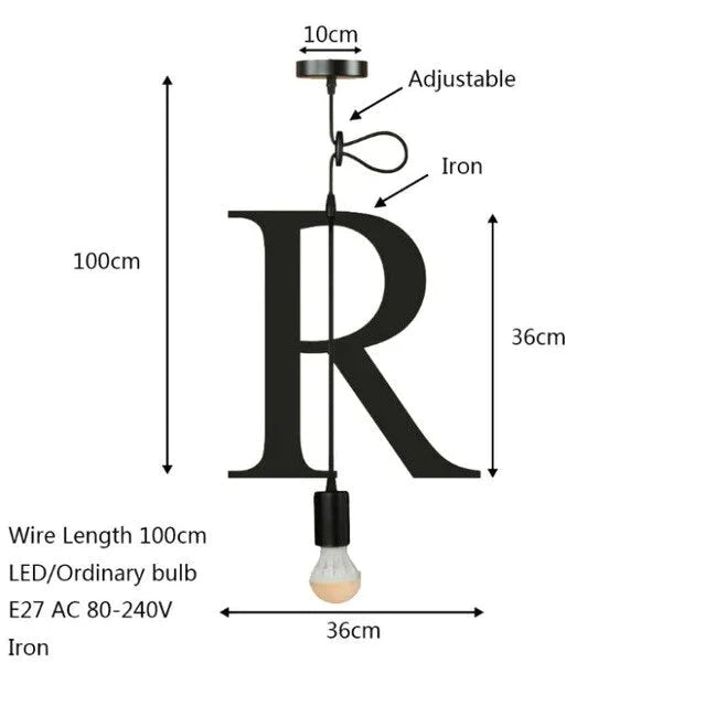 Novelty Loft Iron Letters’ Combination N - Z Pendant Light Led E27 Modern Europe Hanging Lamp For