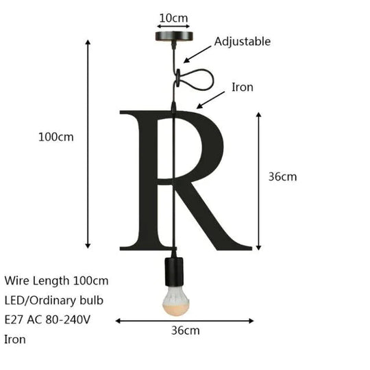 Novelty Loft Iron Letters’ Combination N - Z Pendant Light Led E27 Modern Europe Hanging Lamp For