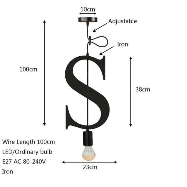 Novelty Loft Iron Letters’ Combination N - Z Pendant Light Led E27 Modern Europe Hanging Lamp For