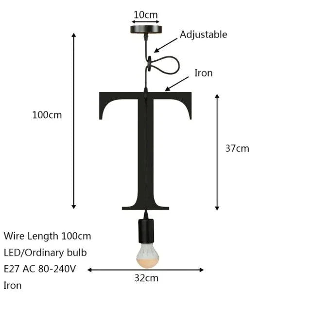Novelty Loft Iron Letters’ Combination N - Z Pendant Light Led E27 Modern Europe Hanging Lamp For