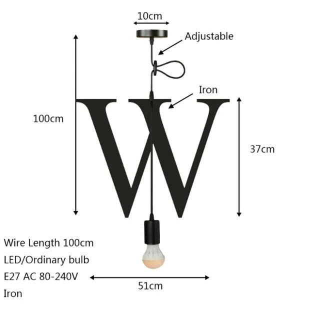 Novelty Loft Iron Letters’ Combination N - Z Pendant Light Led E27 Modern Europe Hanging Lamp For