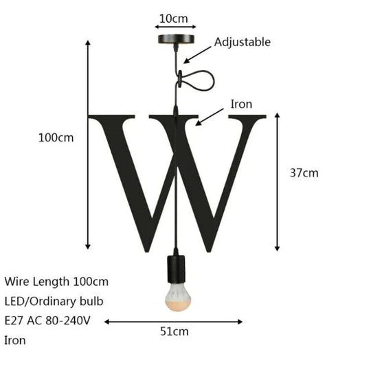 Novelty Loft Iron Letters’ Combination N - Z Pendant Light Led E27 Modern Europe Hanging Lamp For