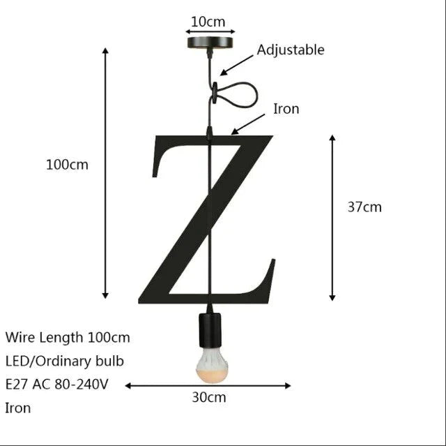 Novelty Loft Iron Letters’ Combination N - Z Pendant Light Led E27 Modern Europe Hanging Lamp For