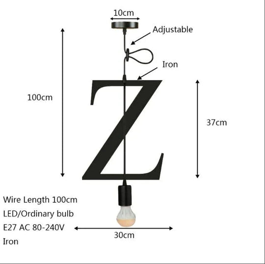 Novelty Loft Iron Letters’ Combination N - Z Pendant Light Led E27 Modern Europe Hanging Lamp For