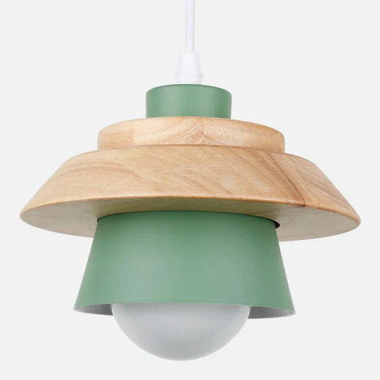 Pendant Light Led Fixture Hanging Kitchen Lamp Dining Room E27 Dinning Lights Wood Modern Green No