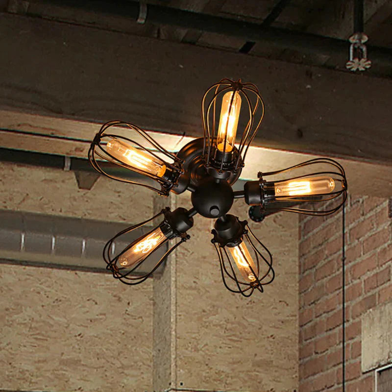 Retro Vintage Black 5 Lights Grln Ceiling E27 Lamp Fixtures For Home Bedroom/Living Room/Bar/Cafe