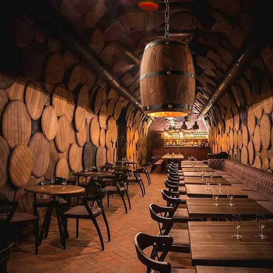 American Modern Nature Loft Wood Wine Barrel E27 Hanging Vintage Pendant Lights For Dining Room