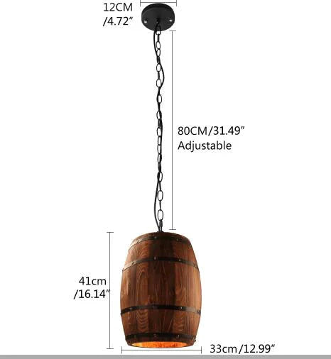 American Modern Nature Loft Wood Wine Barrel E27 Hanging Vintage Pendant Lights For Dining Room