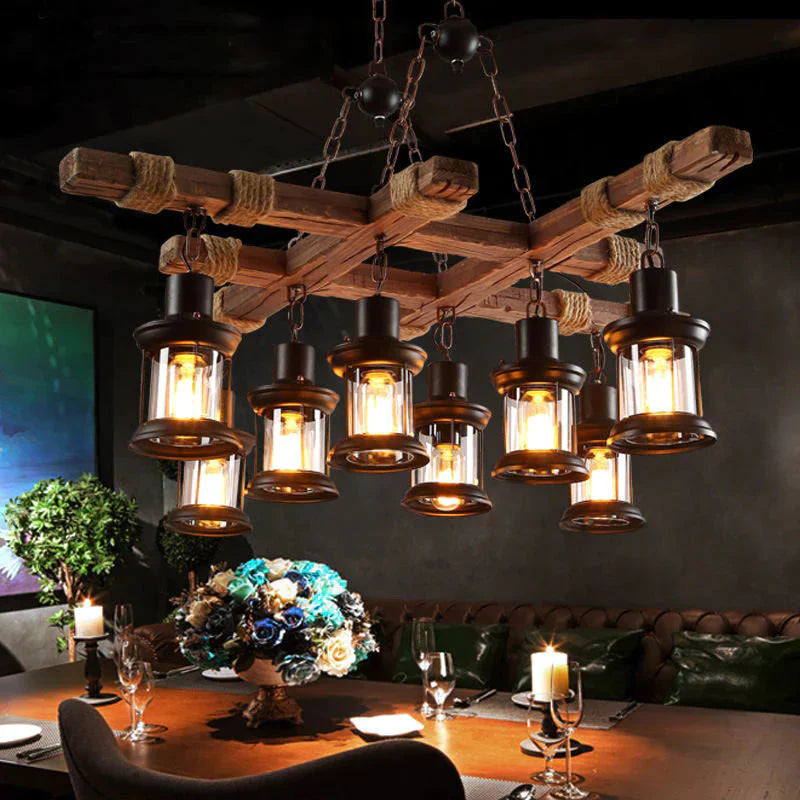 Retro Bar Industrial Wind Chandelier Loft Solid Wood Personality Restaurant Coffee Shop Pendant