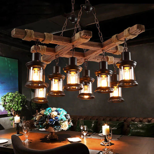 Retro Bar Industrial Wind Chandelier Loft Solid Wood Personality Restaurant Coffee Shop Pendant