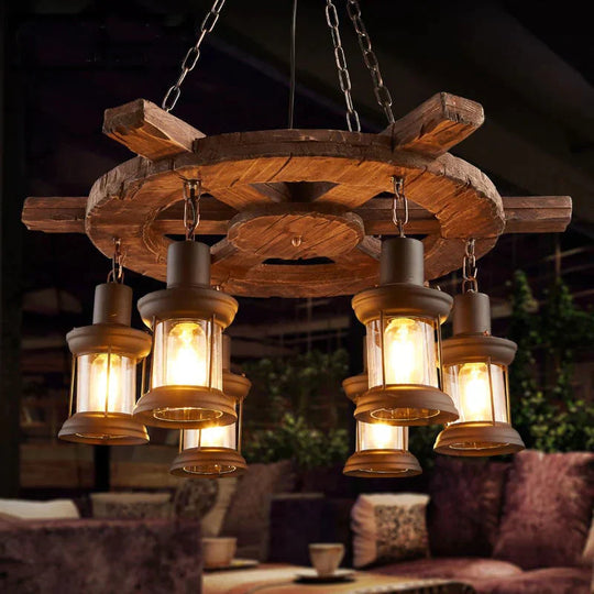 Retro Bar Industrial Wind Chandelier Loft Solid Wood Personality Restaurant Coffee Shop Pendant