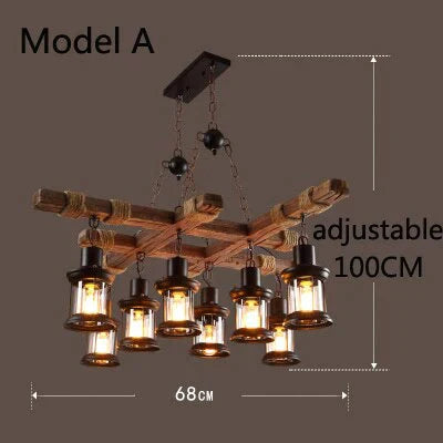 Retro Bar Industrial Wind Chandelier Loft Solid Wood Personality Restaurant Coffee Shop Model A