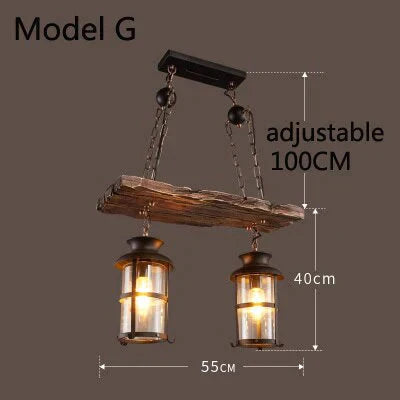 Retro Bar Industrial Wind Chandelier Loft Solid Wood Personality Restaurant Coffee Shop Model G