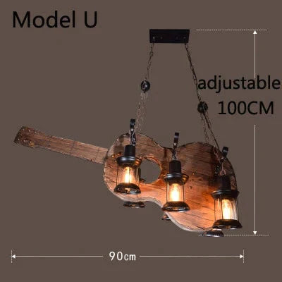Retro Bar Industrial Wind Chandelier Loft Solid Wood Personality Restaurant Coffee Shop Model U