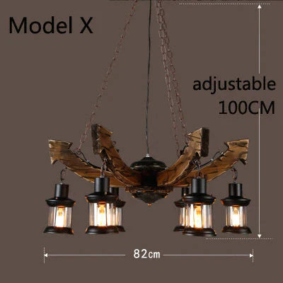 Retro Bar Industrial Wind Chandelier Loft Solid Wood Personality Restaurant Coffee Shop Model X