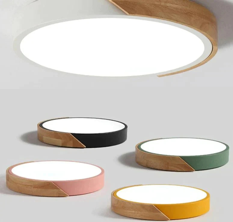 Nordic Oak App Dimmable Led Ceiling Lights Living Room Round Multicolor Alloy Lamp Bedroom Light