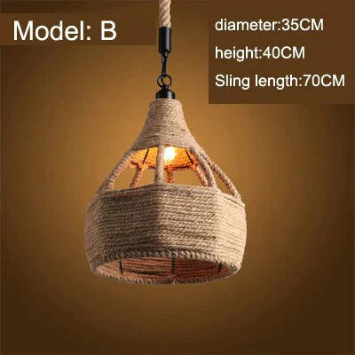 Vintage Pendant Lamp Rural American Retro Creative Personality Hand Knitted Hemp Rope Iron Cafe