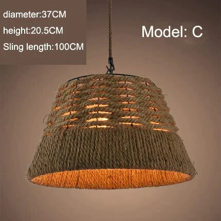 Vintage Pendant Lamp Rural American Retro Creative Personality Hand Knitted Hemp Rope Iron Cafe