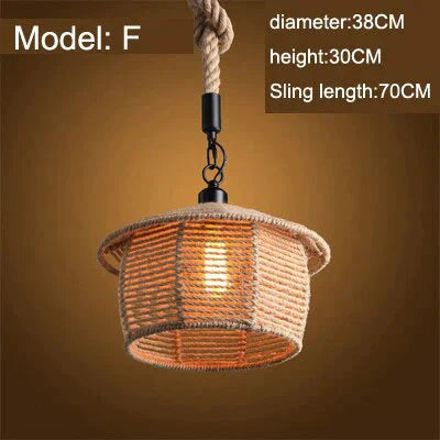 Vintage Pendant Lamp Rural American Retro Creative Personality Hand Knitted Hemp Rope Iron Cafe