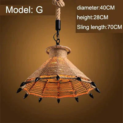 Vintage Pendant Lamp Rural American Retro Creative Personality Hand Knitted Hemp Rope Iron Cafe