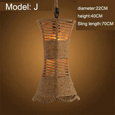 Vintage Pendant Lamp Rural American Retro Creative Personality Hand Knitted Hemp Rope Iron Cafe