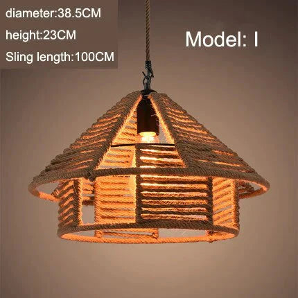 Vintage Pendant Lamp Rural American Retro Creative Personality Hand Knitted Hemp Rope Iron Cafe