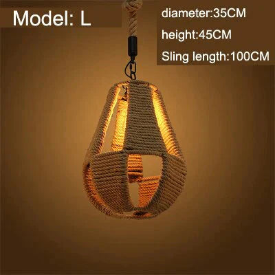 Vintage Pendant Lamp Rural American Retro Creative Personality Hand Knitted Hemp Rope Iron Cafe
