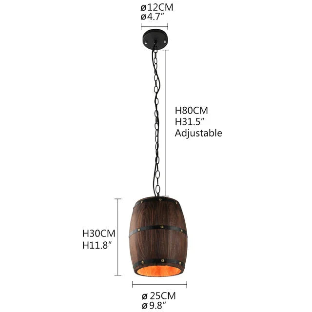 American Modern Nature Loft Wood Wine Barrel E27 Hanging Vintage Pendant Lights For Dining Room