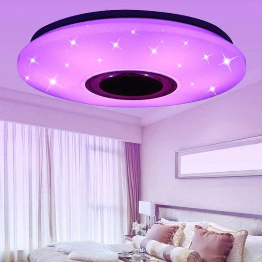 36W Rgb Flush Mount Round Starlight Music Led Ceiling Light Lamp With Bluetooth Speaker Dimmable