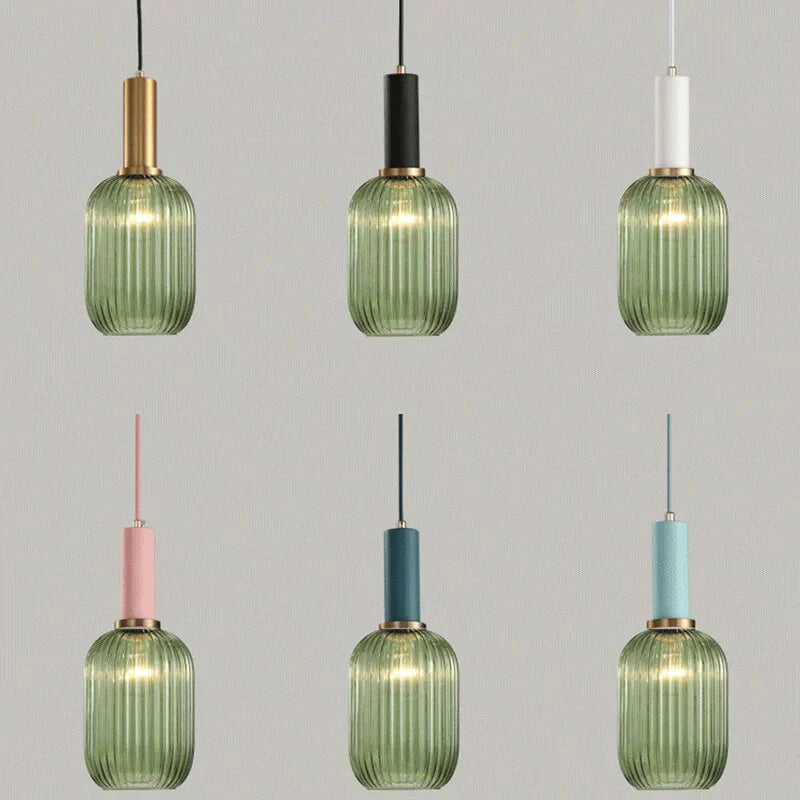 Novelty Stripe Glass Hanging Lights E27 Led 6 Color Lamp Holder Pendant For Kitchen Living Room