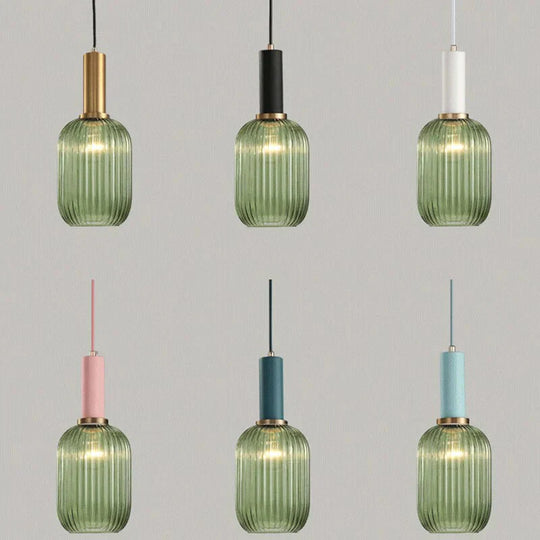 Novelty Stripe Glass Hanging Lights E27 Led 6 Color Lamp Holder Pendant For Kitchen Living Room