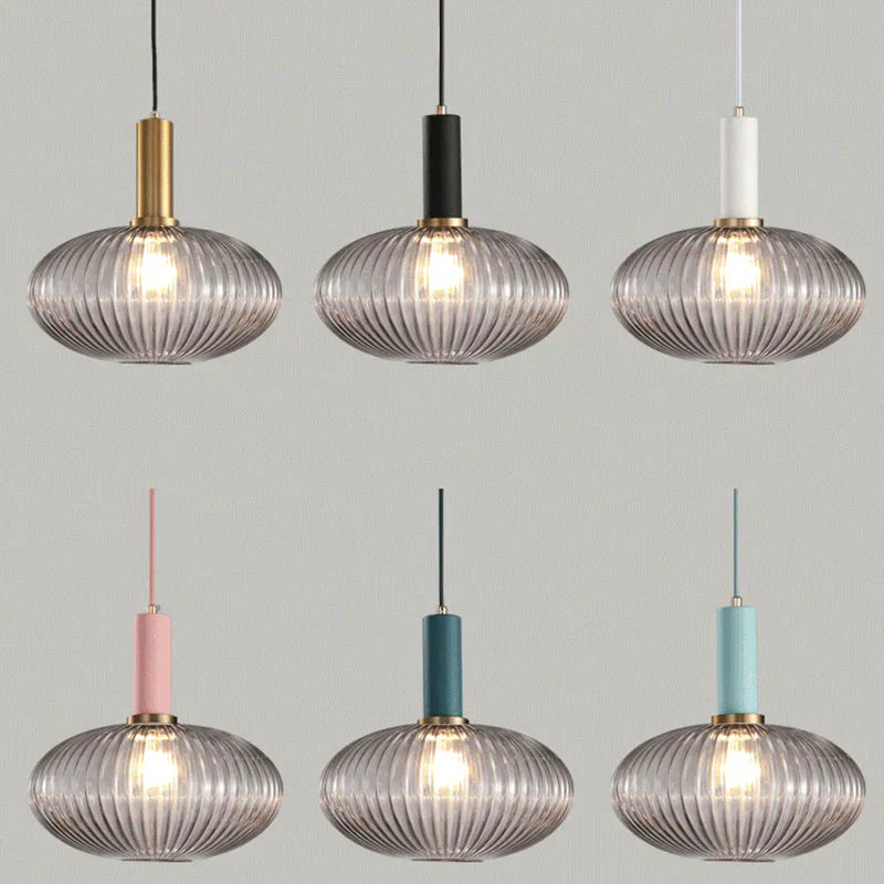 Novelty Stripe Glass Hanging Lights E27 Led 6 Color Lamp Holder Pendant For Kitchen Living Room