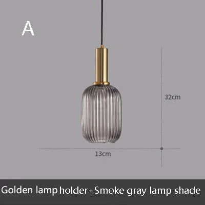 Novelty Stripe Glass Hanging Lights E27 Led 6 Color Lamp Holder Pendant For Kitchen Living Room
