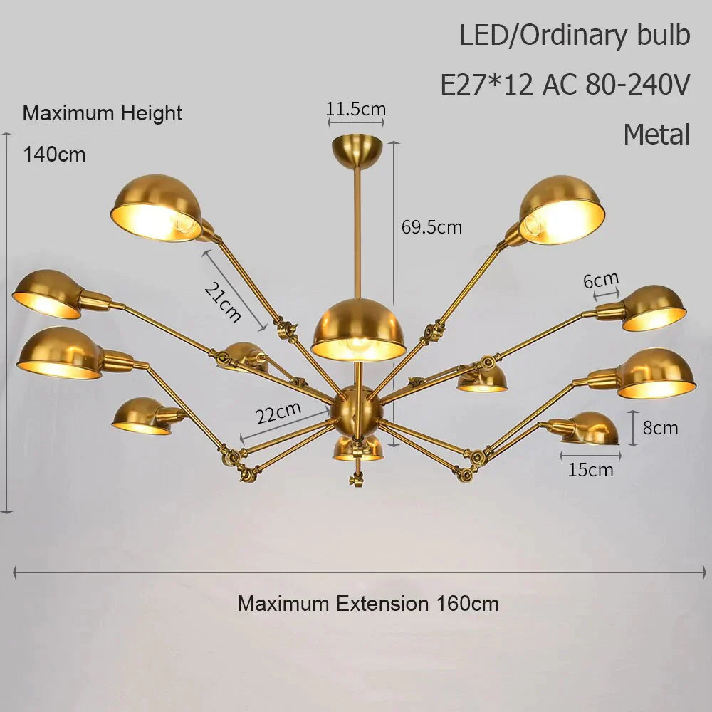 Retro Loft Spider Pendant Light Led E27 Industrial Novelty Golden Hanging Lamp For Living Room