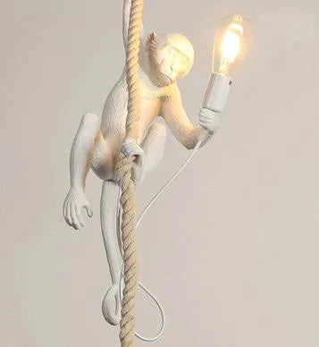 Modern Black Monkey Lamp Hemp Rope Pendant Lights American Country Resin Loft Industrial Hanging