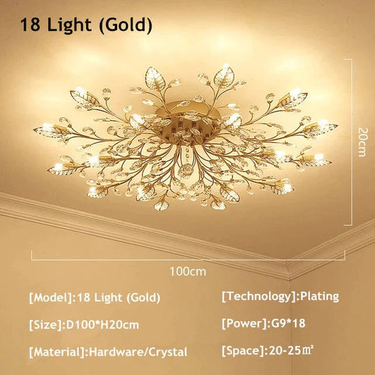 Vintage Led Ceiling Light Crystal Lamp For Living Room Loft 18 Lights Gold / Warm White
