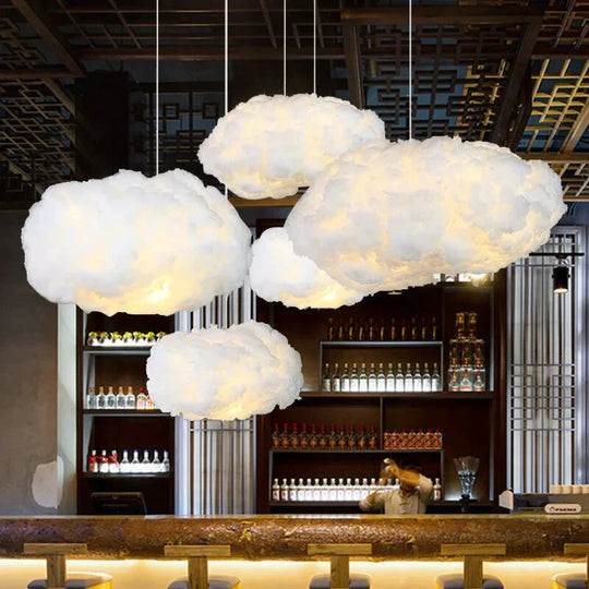 Creative White Cloud Pendant Lamp Silk Cotton E27 Led Stairwell Lights For Coffee Shop Children Kids