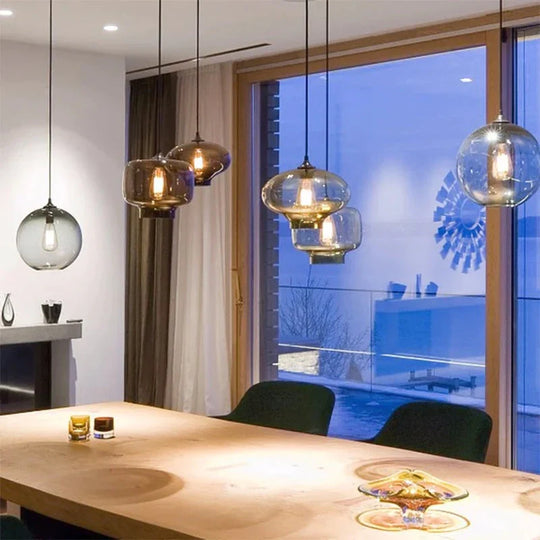 Nordic Modern Colorful Glass Bowl Pendant Lights E27 Loft Hanging Lamps For Kitchen Living Room