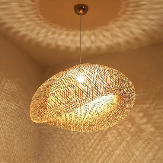 Bamboo Led E27 Wicker Rattan Wave Shade Pendant Light Vintage Japanese Lamp Suspension Home Indoor
