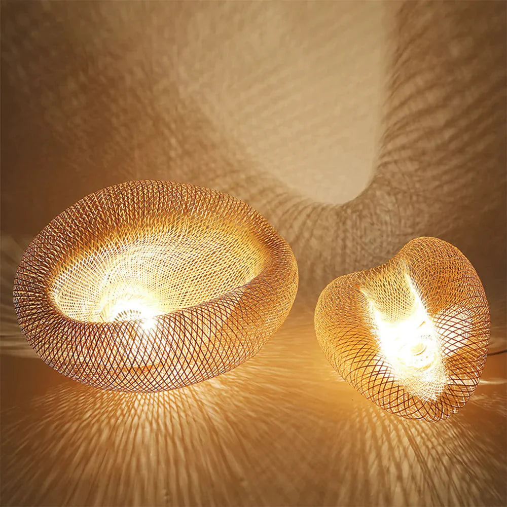 Bamboo Led E27 Wicker Rattan Wave Shade Pendant Light Vintage Japanese Lamp Suspension Home Indoor