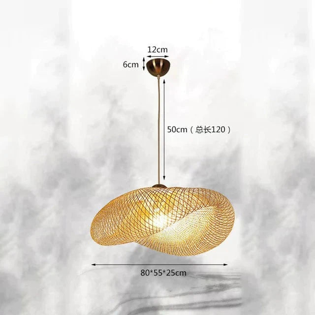 Bamboo Led E27 Wicker Rattan Wave Shade Pendant Light Vintage Japanese Lamp Suspension Home Indoor