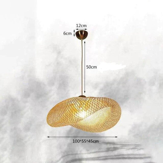 Bamboo Led E27 Wicker Rattan Wave Shade Pendant Light Vintage Japanese Lamp Suspension Home Indoor
