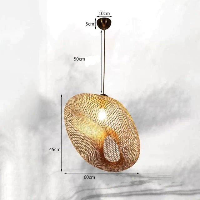 Bamboo Led E27 Wicker Rattan Wave Shade Pendant Light Vintage Japanese Lamp Suspension Home Indoor