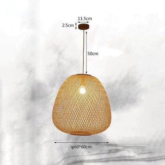 Bamboo Led E27 Wicker Rattan Wave Shade Pendant Light Vintage Japanese Lamp Suspension Home Indoor