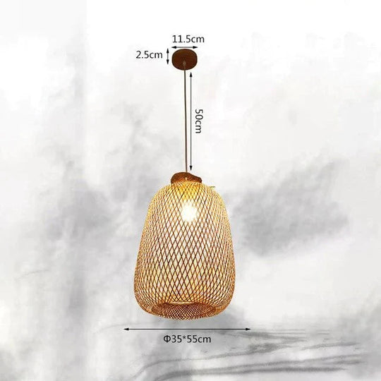 Bamboo Led E27 Wicker Rattan Wave Shade Pendant Light Vintage Japanese Lamp Suspension Home Indoor