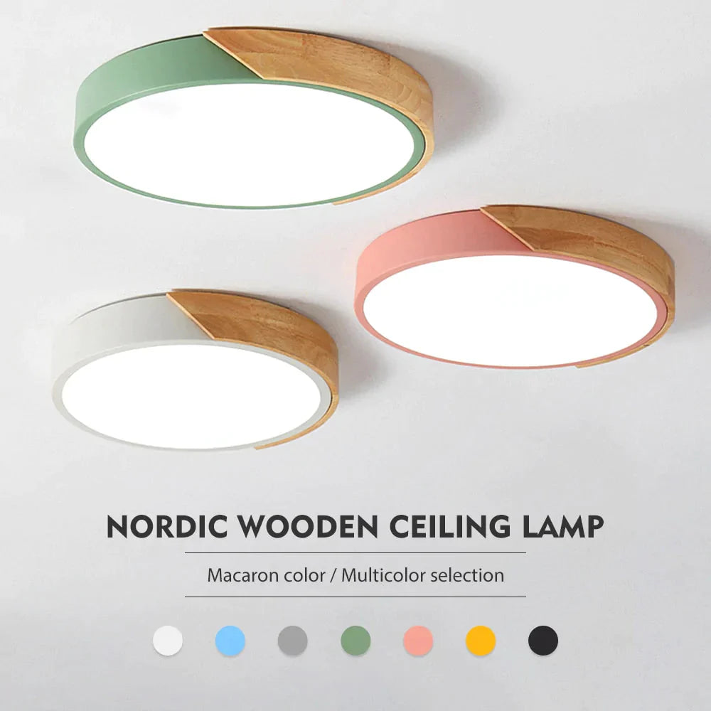 Nordic Wooden Ceiling Lamp Dimmable Led Lights Round 30 - 60 Size Diameter Ultra - Thin 5 Cm High 7