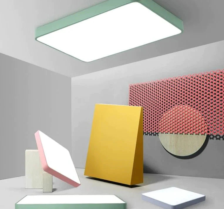 Macaroon Square Ceiling Lights For Living Room Bedroom 5Cm Height Led Lamp Dimmable Color Fixtures