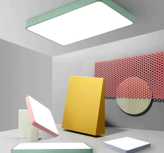 Macaroon Square Ceiling Lights For Living Room Bedroom 5Cm Height Led Lamp Dimmable Color Fixtures