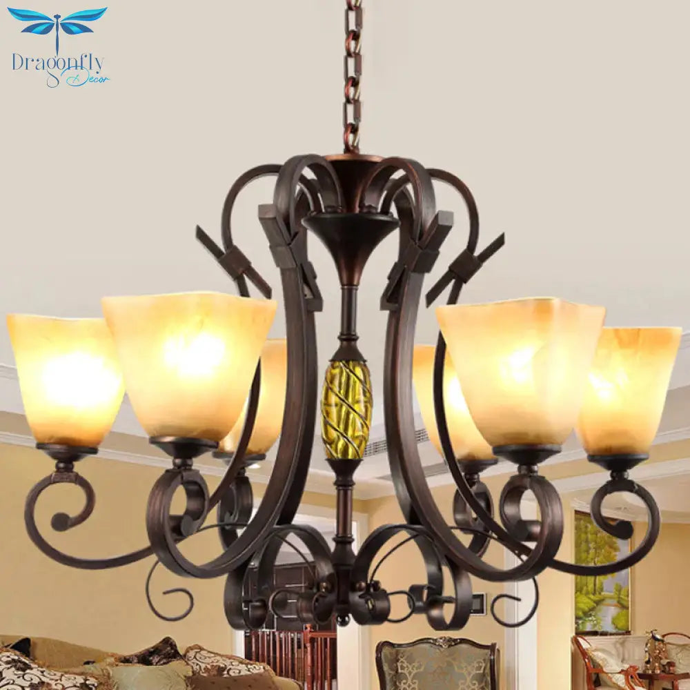 Pyramid Living Room Chandelier Lighting Antique Beige Glass 6/8 Heads Brown Suspension Light