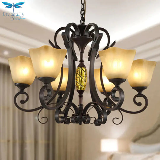 Pyramid Living Room Chandelier Lighting Antique Beige Glass 6/8 Heads Brown Suspension Light